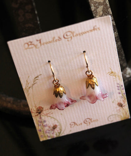Pink Trumpet Glass Flower Earrings