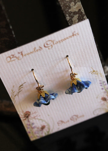 Blue Geranium Glass Flower Earrings