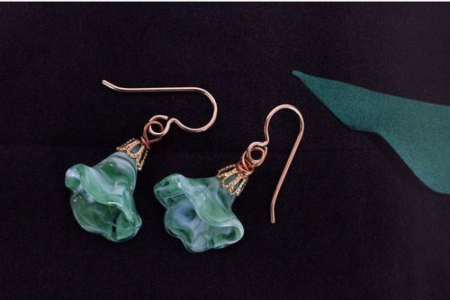 Jade Green Glass Flower Earrings