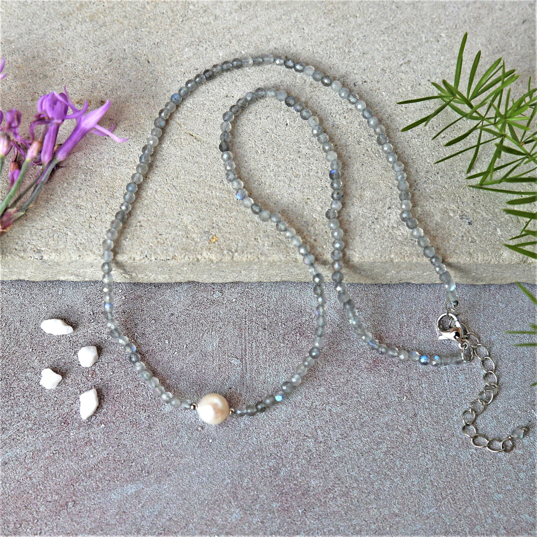 Labradorite Pearl Collar Necklace