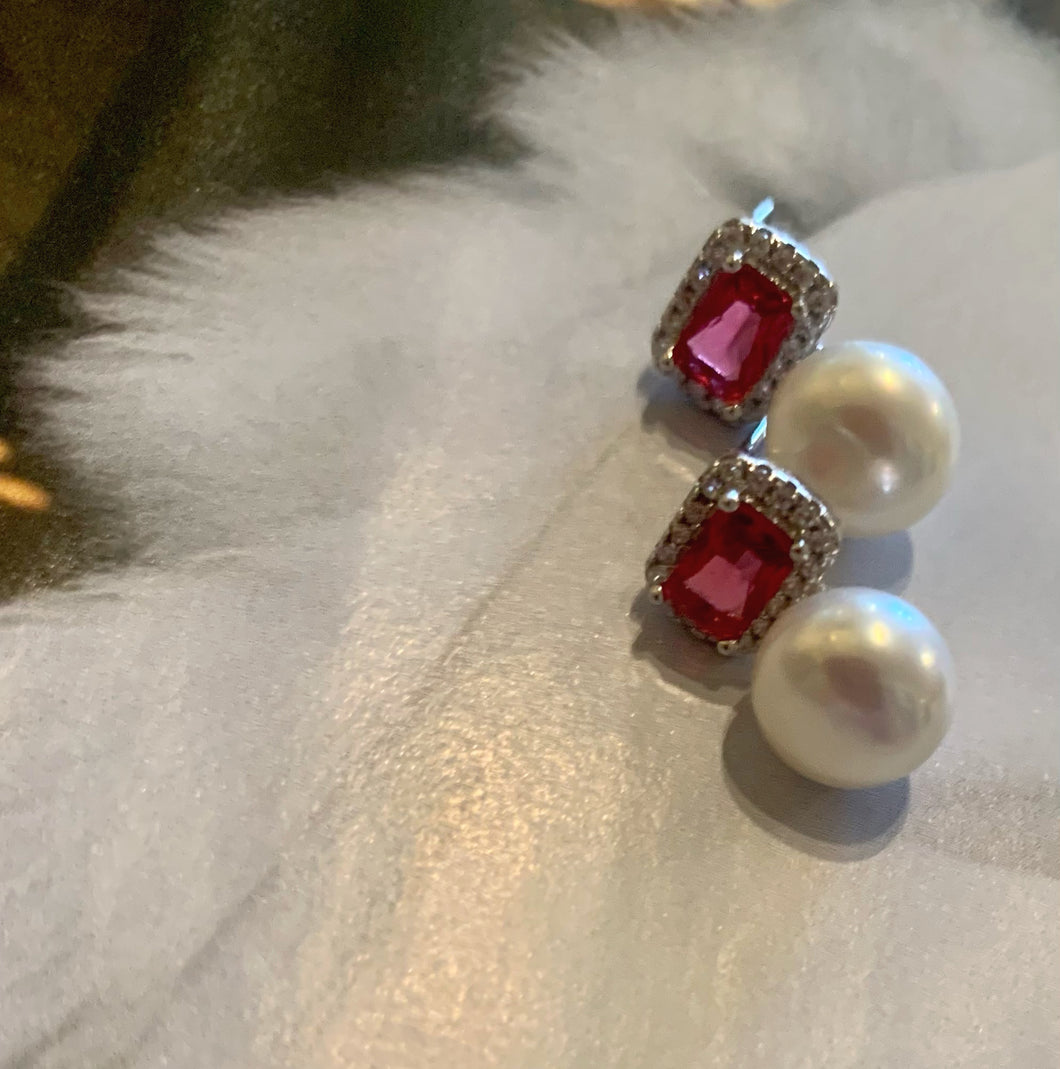 Pink Zircon & Pearl Earrings